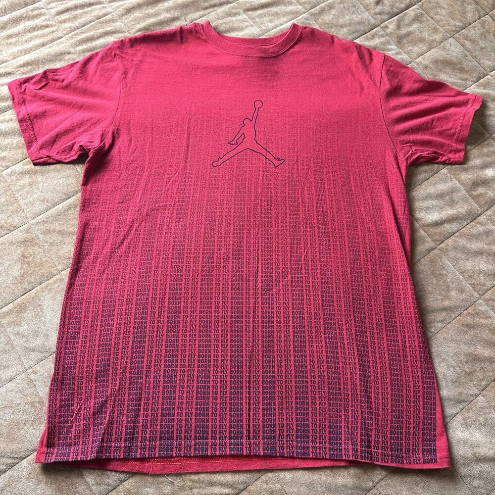Vintage Air Jordan Born To Fly Shirt Red Black Jumpman Logo Sz L Y2K Basketball